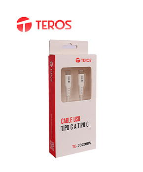 [TE-70208W] CABLE USB TEROS TE-70208W TIPO C - TIPO C 5A 100W MAX BLANCO