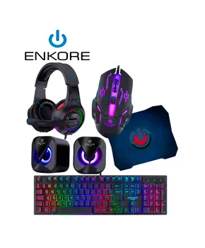 KIT GAMER BRAVIO5 ENKORE ENT G1000-5 TECLADO+MOUSE+AURICULAR+PARLANTE+PAD M