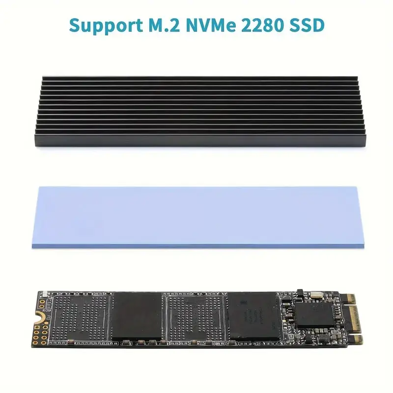 [UNIZZO01552] Disipador de calor de aluminio simple para SSD NVMe M.2 2280 almohadillas térmicas y bandas de goma, Notebook