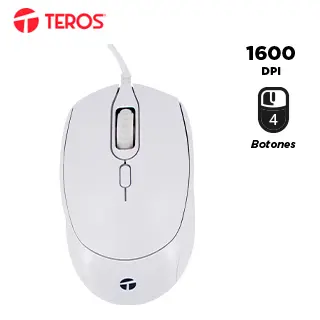 [TE-1225S] Mouse óptico TEROS TE-1225S, 800-1200-1600 DPI, USB, 4 botones, color blanco
