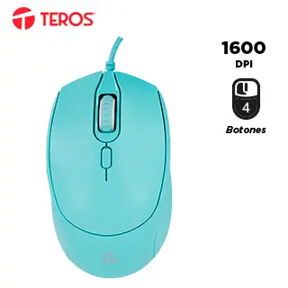 Mouse óptico TEROS TE-1227S, 800-1200-1600 DPI, USB, 4 botones, color verde