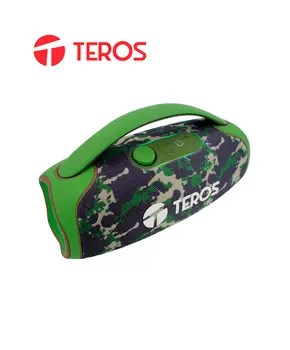 [TE-6045G] Parlante TEROS TE-6045G, color verde militar camuflado, 60 W  Bluetooth luces LED y resistencia al agua IPX5