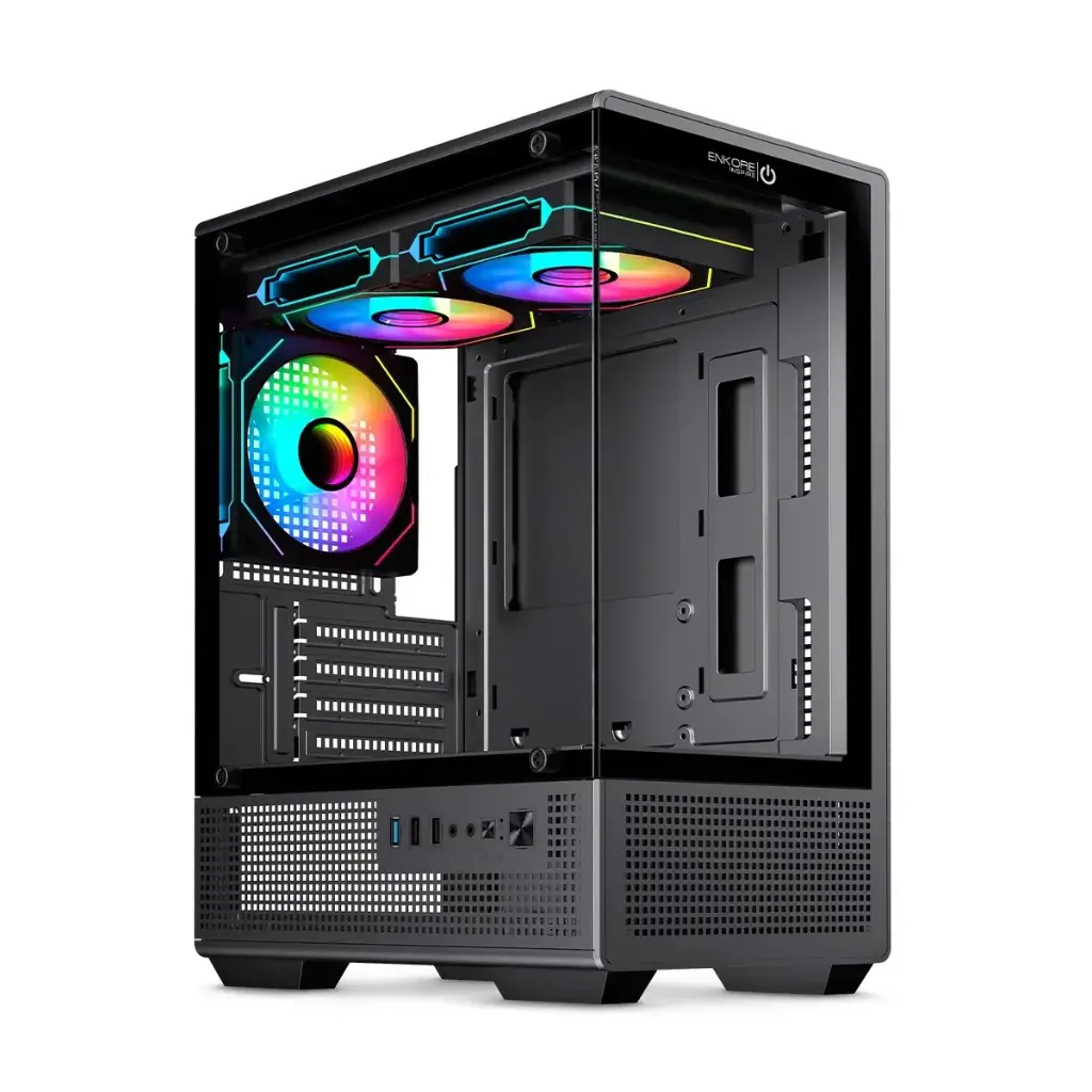[ENK C3002] GABINETE CASE GAMER ENKORE INSPIRE BLACK ENK C3002  3FAN RGB (D:29.5cm W:19.5cm H:39cm)