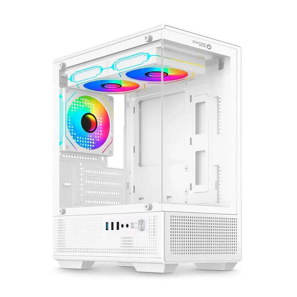 [ENK C3002W] GABINETE CASE GAMER ENKORE INSPIRE WHITE ENK C3002W  3FAN RGB (D:29.5cm W:19.5cm H:39cm)
