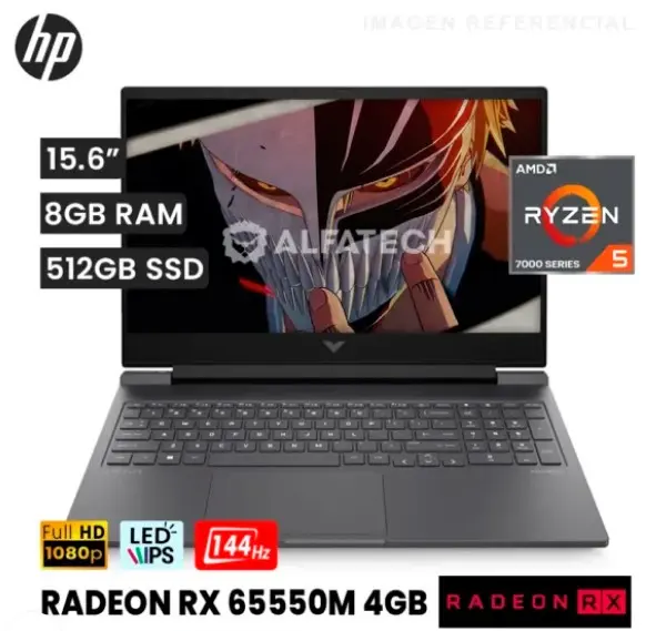NOTEBOOK GAMER HP VICTUS 15-FB2063 GAMING Ryzen™ 5 7535HS 512GB SSD 8GB 15.6" (1920x1080) WIN11 Radeon™ RX 6550M 4096MB MICA SILVER Backlit