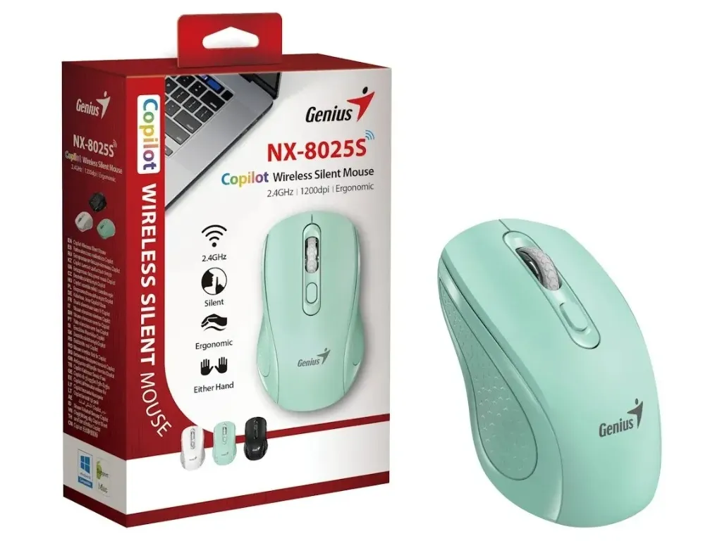 MOUSE GENIUS NX-8025S AI COPILOT WIRELESS 4-BOT SILENT BLACK / AQUAMARINE