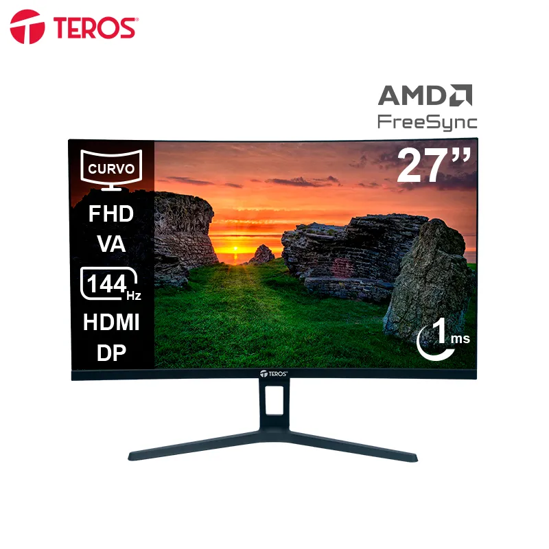 Monitor curvo Teros TE-2734S, 27" FHD VA, 144HZ, 1MS, HDMI, DP, Audio out