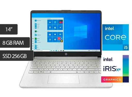 [8W380LA] Notebook HP 14-dq5014la 14" HD Core i5-1235U 4.4GHz 8GB DDR4-3200MHz 256GB SSD M.2 2242 Windows 11