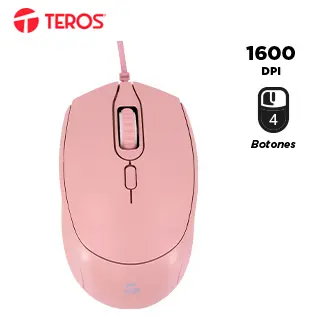 [TE-1226S] Mouse optico TEROS TE-1226S, 800-1200-1600 DPI, USB, 4 botones, color rosado.